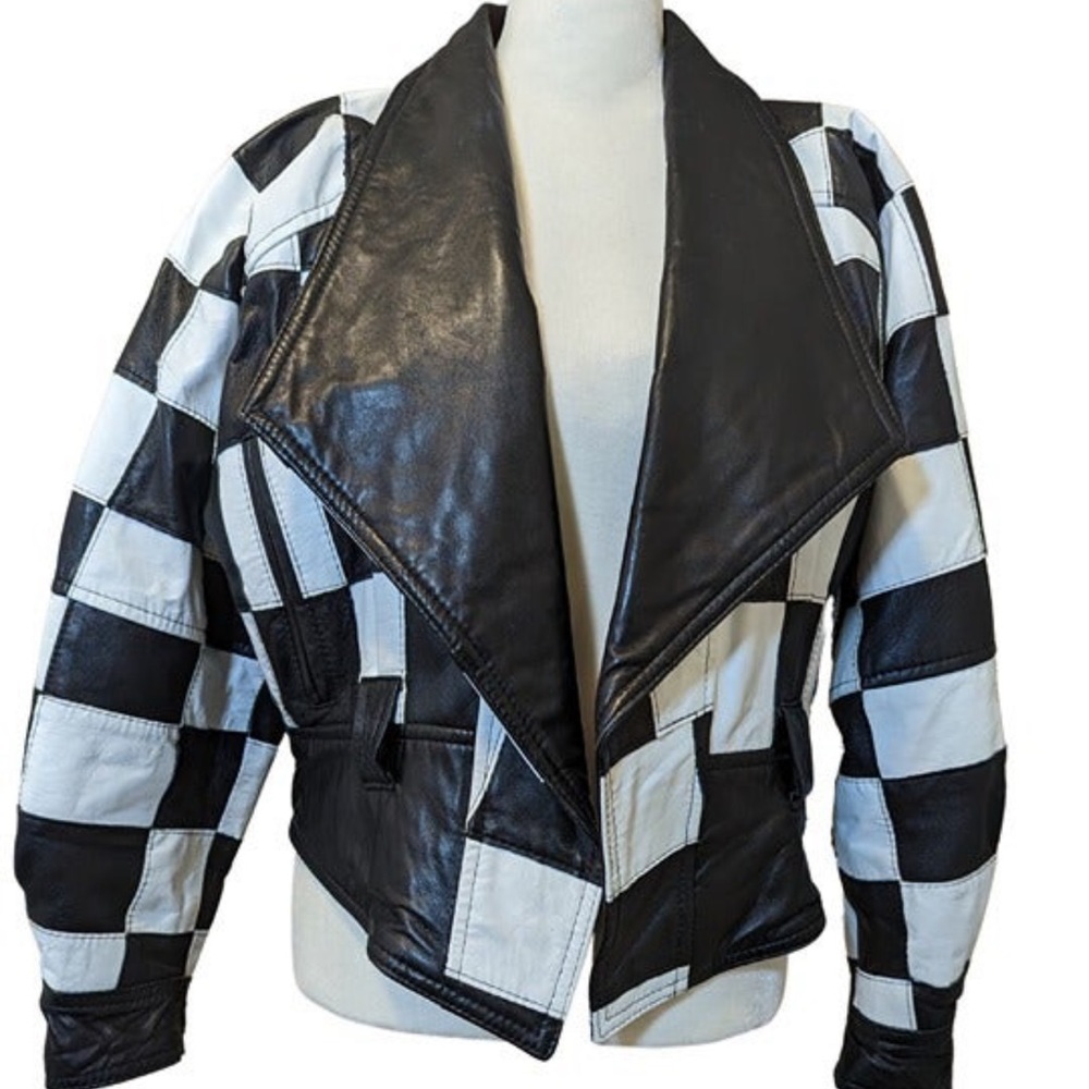 80’s checked print leather jacket